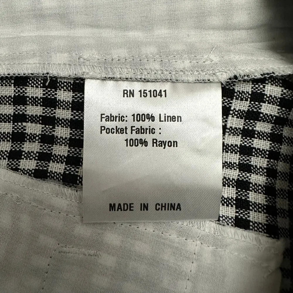 Few Moda Junie Short Linen High Rise Pleated Black White Gingham Sz 2 XS Preppy